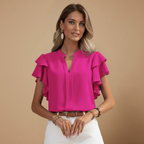 Women’s blouse with ruffles and V-neck for casual summer wear Fashion Grand