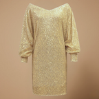 Women’s evening dress with sequins and elbow-length sleeves Fashion Grand