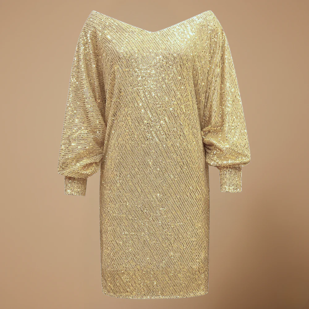 Women’s evening dress with sequins and elbow-length sleeves Fashion Grand