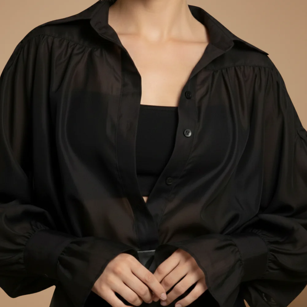 Women's loose collar blouse long sleeve flare cuff Fashion Grand