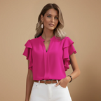 Women’s blouse with ruffles and V-neck for casual summer wear Fashion Grand