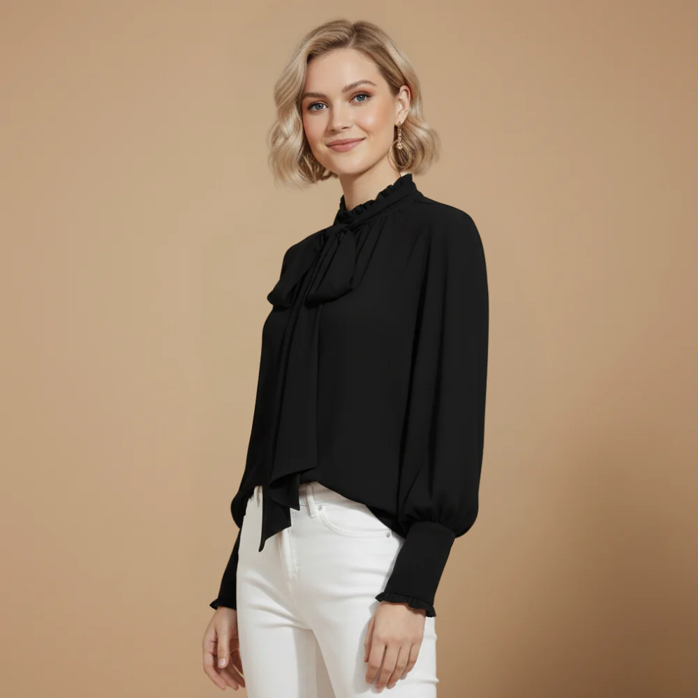 Women's tie neck bow blouse long sleeve casual Fashion Grand