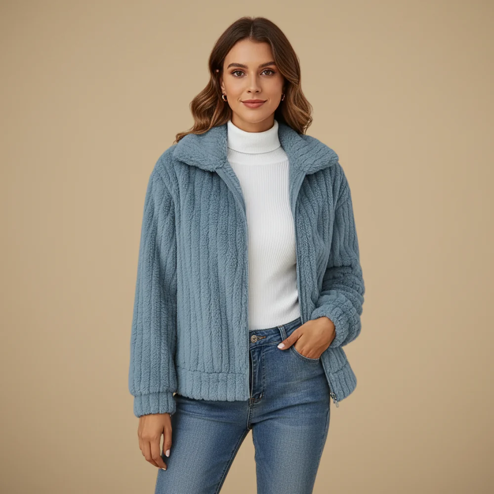 Women's Soft Lapel Zip Front Winter Jacket Fashion Grand