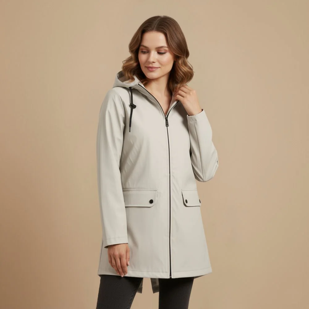 Lightweight Women's Hooded Zip Front Raincoat Fashion Grand