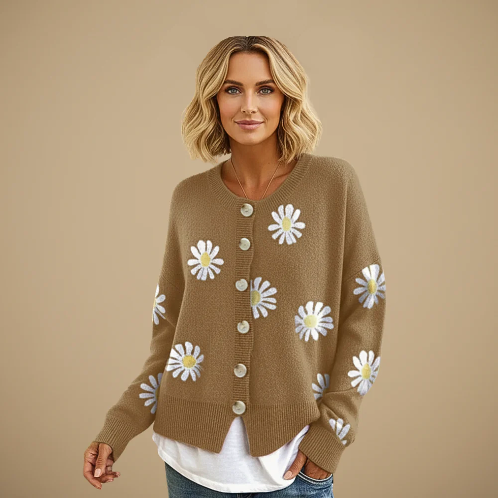 Daisy Embroidered Button-Up Cardigan for Women Fashion Grand