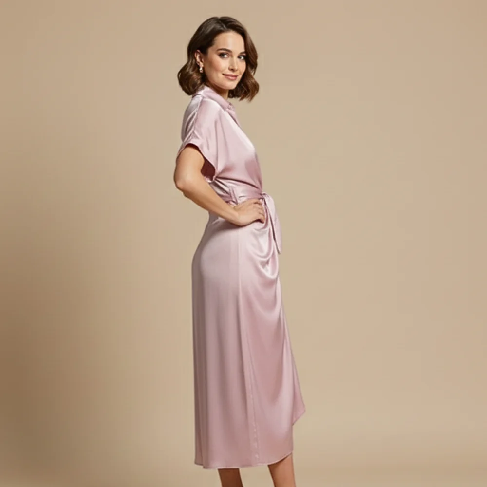 Women's Midi Dress with Waist Tie Fashion Grand