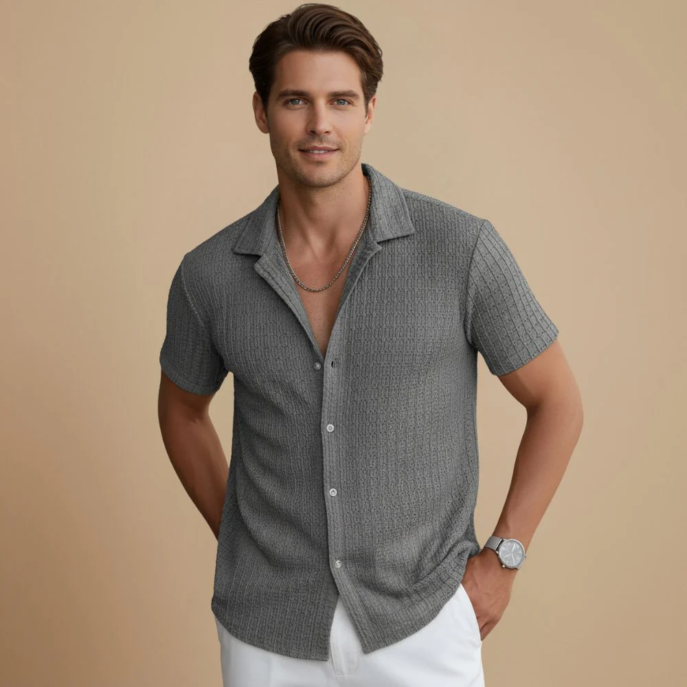 Solid Colours Men's Short Sleeve Button Shirt Fashion Grand