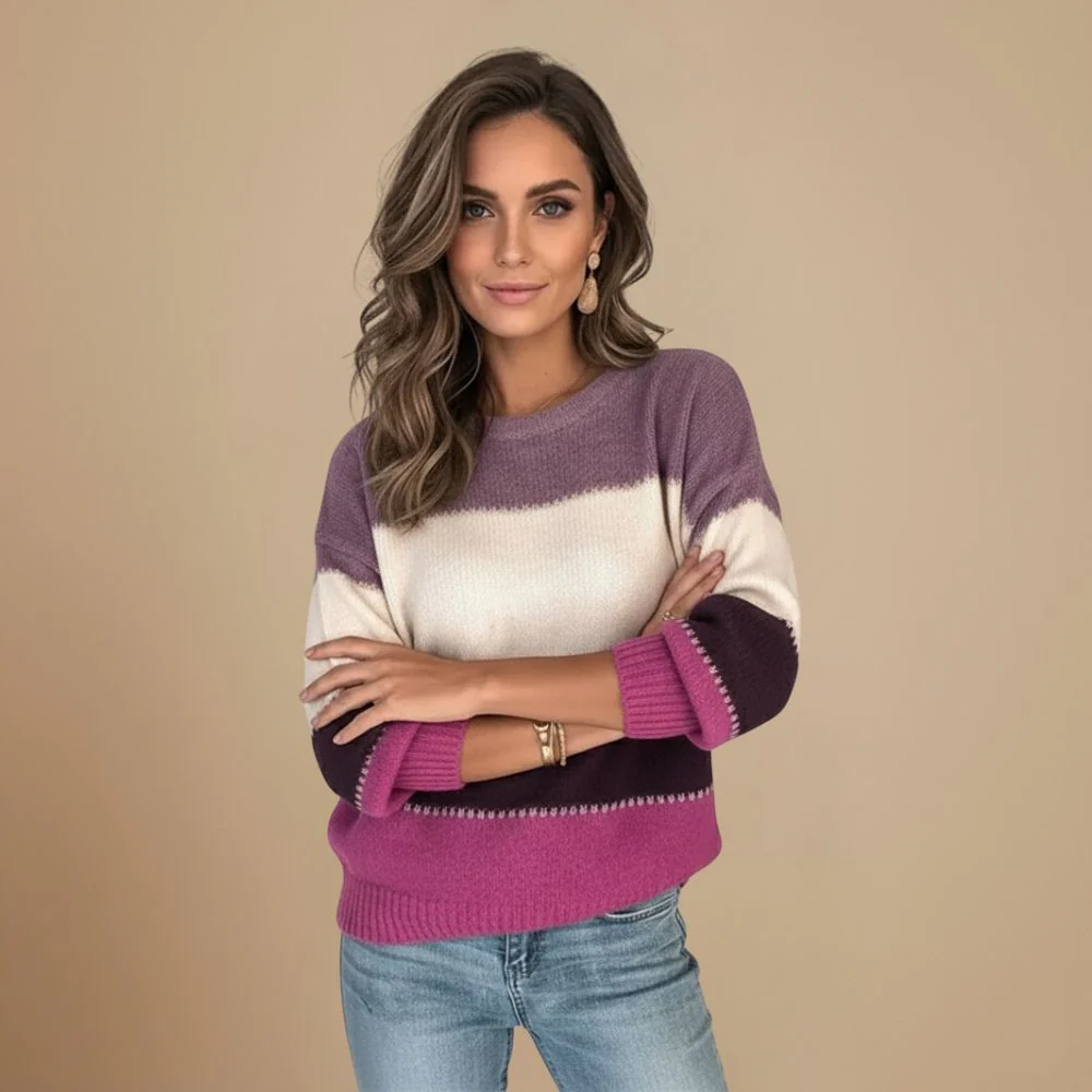 Loose Sweater Horizontal Color Block for Women Fashion Grand