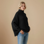 Women Cable Knit Batwing Sleeve High Neck Jumper Fashion Grand