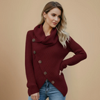 Ladies Knit Sweater Cowl Neck Button Detail Fashion Grand