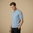 Men's short sleeved knitted v-neck polo shirt