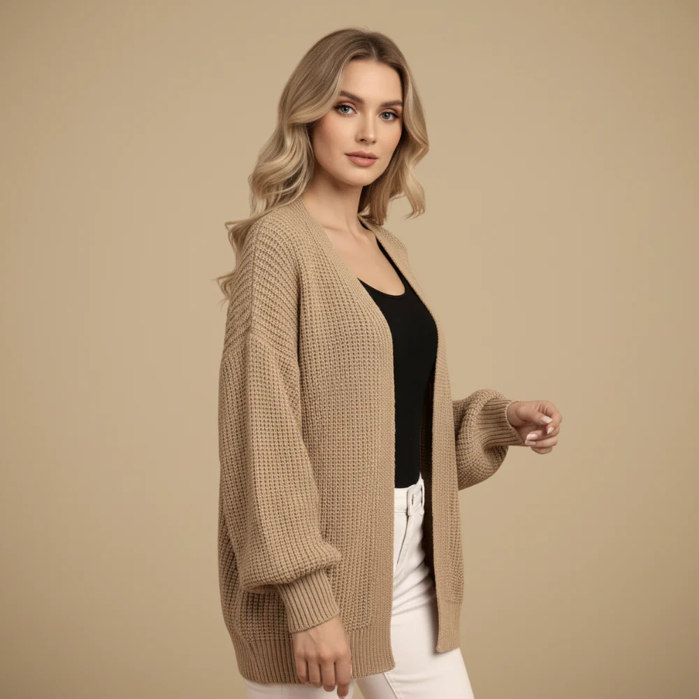 Women Chunky Knit Balloon Sleeve Open Cardigan Fashion Grand