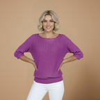 Women's knitted three-quarter sleeve sweater – casual winter pullover