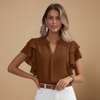 Women’s blouse with ruffles and V-neck for casual summer wear Fashion Grand