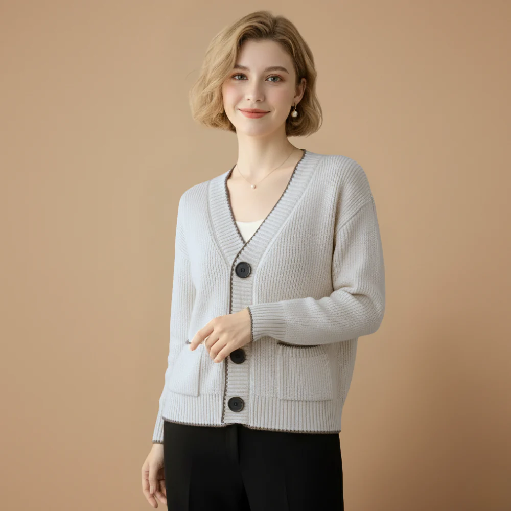 Women's knit cardigan button front layering fit Fashion Grand