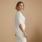 Women's loose fit blouse with mid sleeves and elegant neckline Fashion Grand