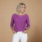 Women's knitted three-quarter sleeve sweater – casual winter pullover