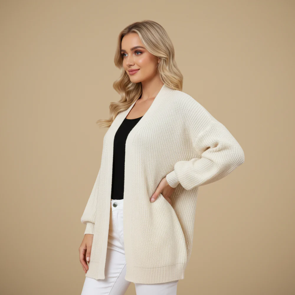 Women Chunky Knit Balloon Sleeve Open Cardigan Fashion Grand