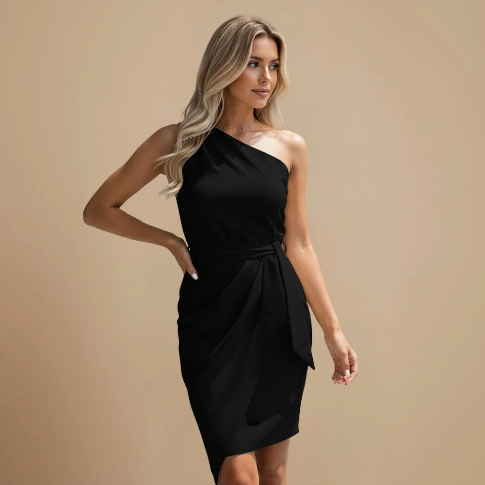 Women’s one shoulder mini dress bodycon with asymmetrical hem Fashion Grand