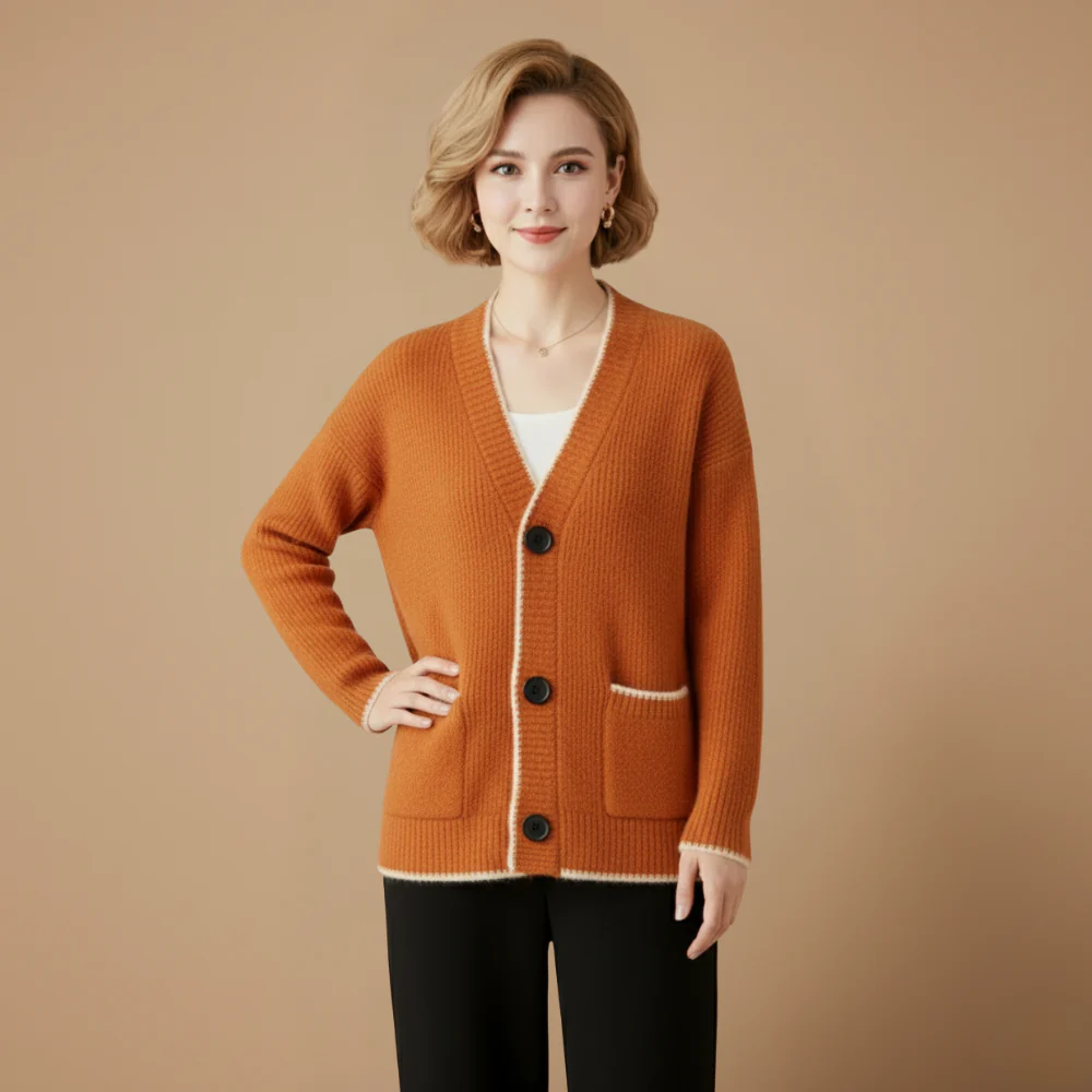 Women's knit cardigan button front layering fit Fashion Grand