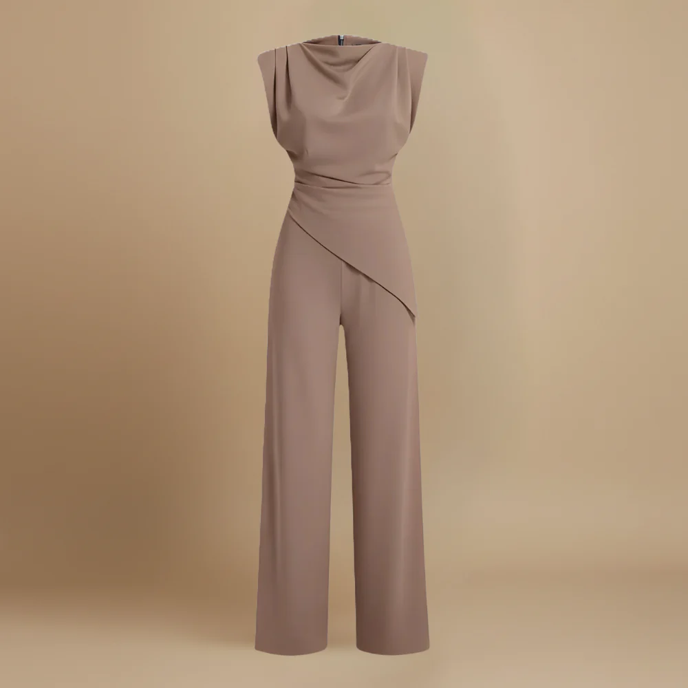 Women’s elegant draped top with high-waisted trousers Fashion Grand