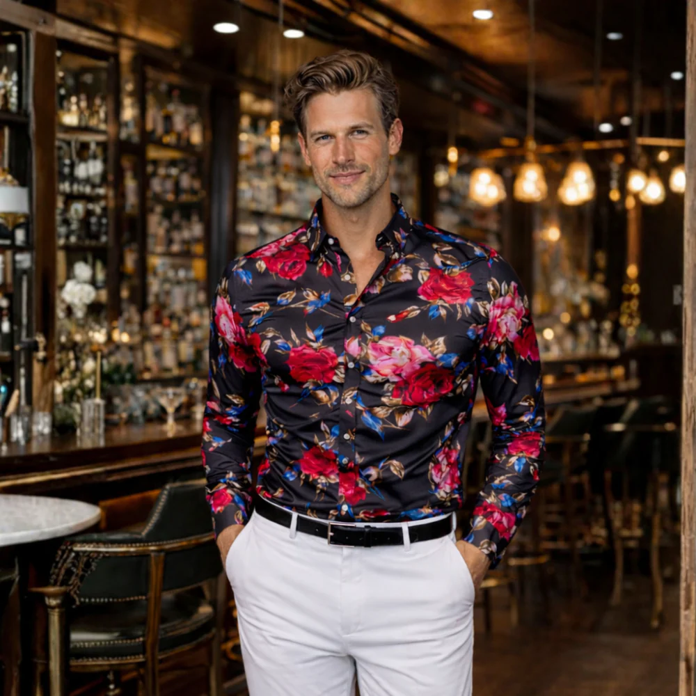 Men's shirt with floral print – long sleeves for a modern casual style Fashion Grand