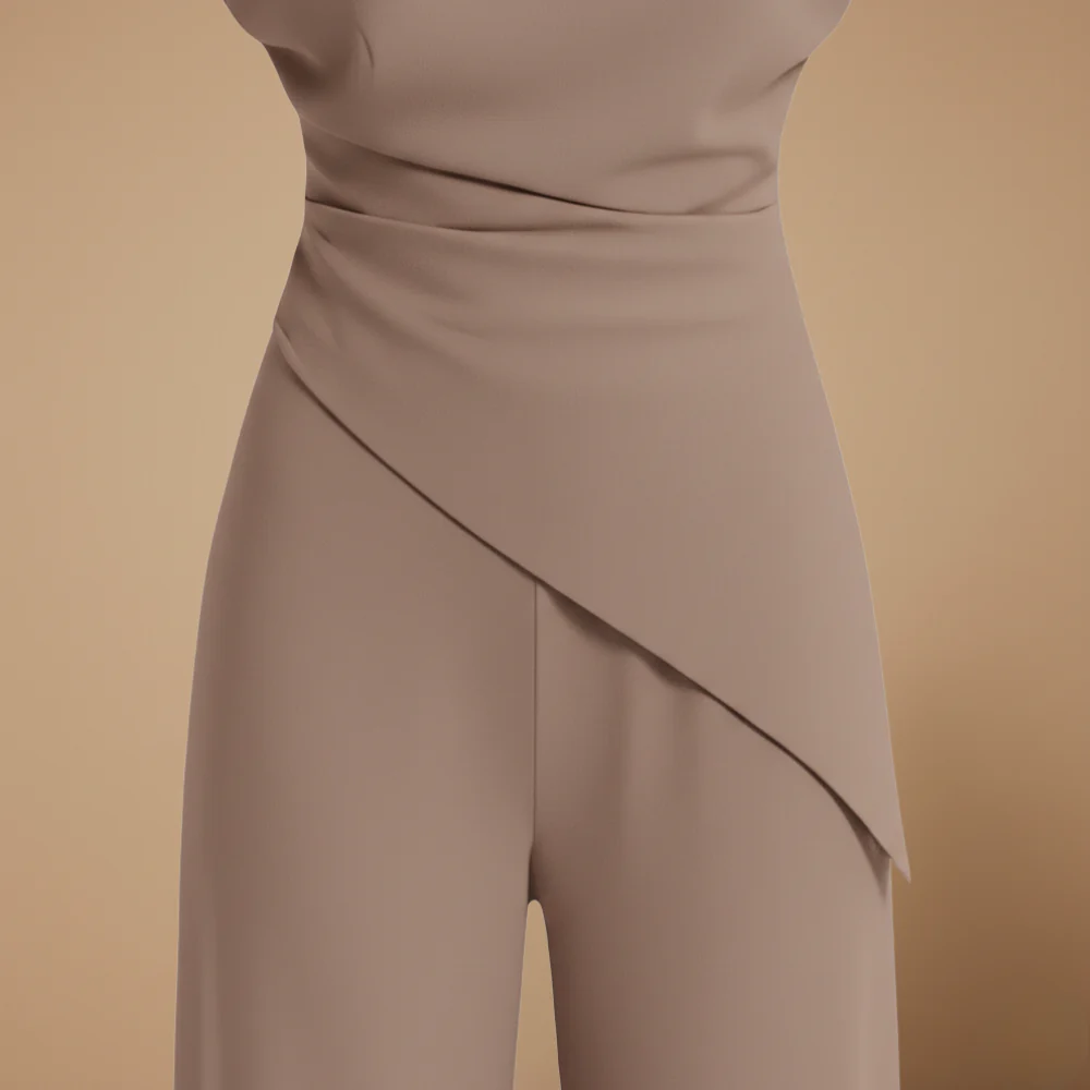 Women’s elegant draped top with high-waisted trousers Fashion Grand