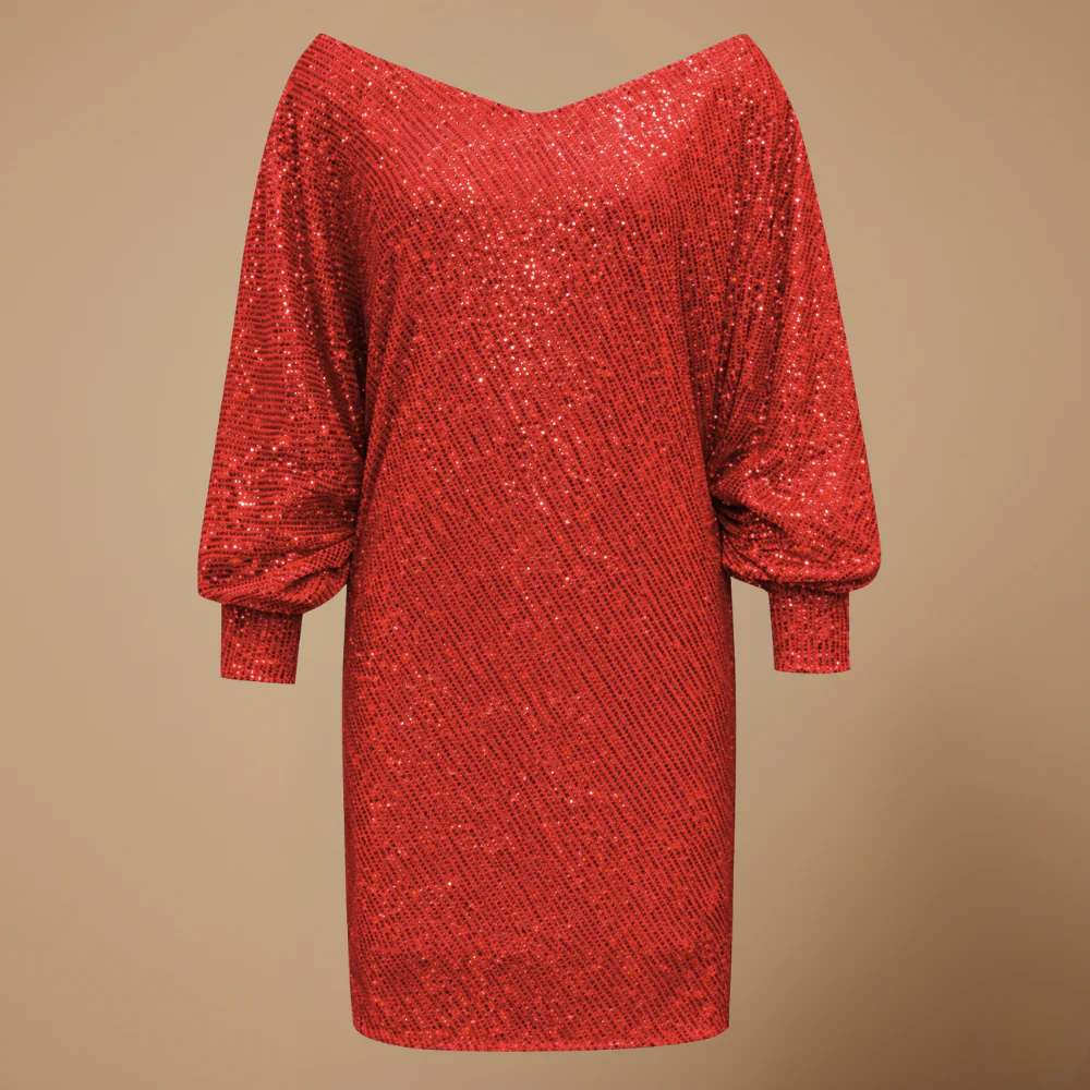 Women’s evening dress with sequins and elbow-length sleeves Fashion Grand