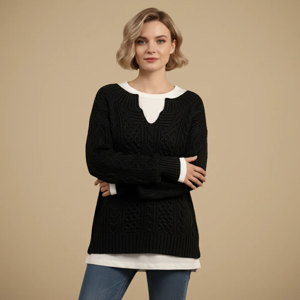 Women's Oversized V-Neck Thick Cable Jumper Fashion Grand