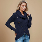 Ladies Knit Sweater Cowl Neck Button Detail Fashion Grand