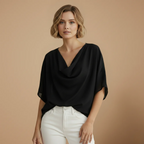 Women's loose fit blouse with mid sleeves and elegant neckline Fashion Grand