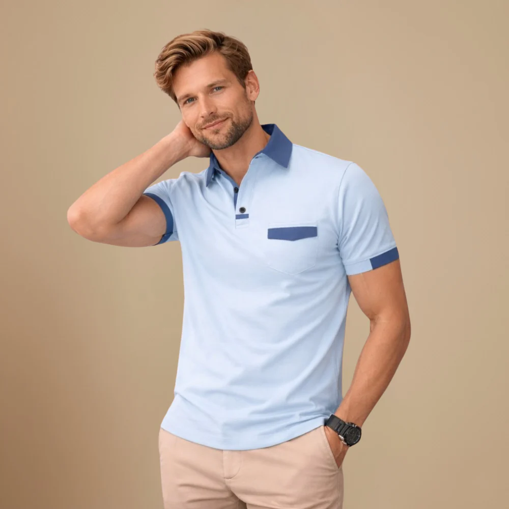 Men's short-sleeved polo shirt with slim fit and refined look Fashion Grand