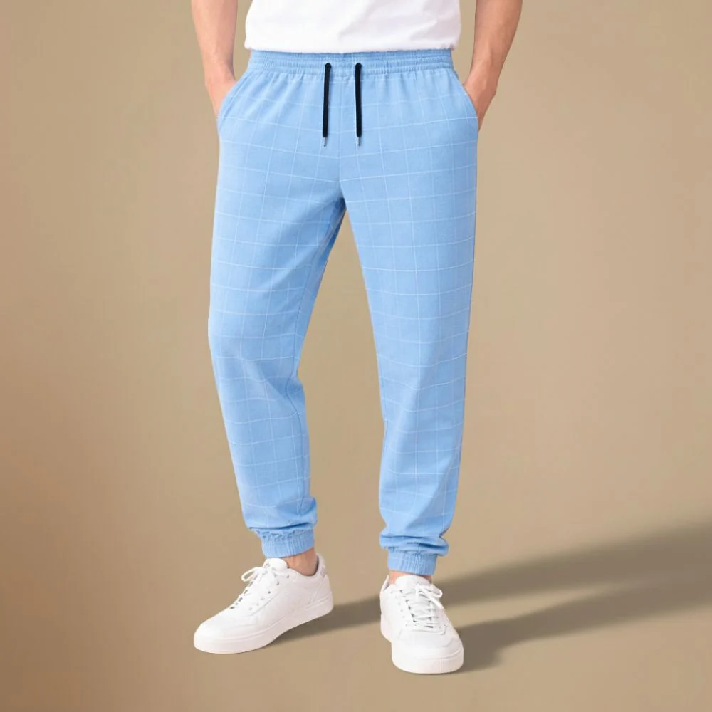 Men’s casual slim fit checkered sweatpants Fashion Grand