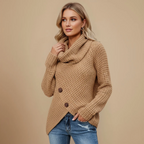 Ladies Knit Sweater Cowl Neck Button Detail Fashion Grand
