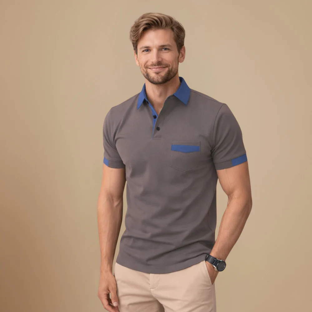 Men's short-sleeved polo shirt with slim fit and refined look Fashion Grand