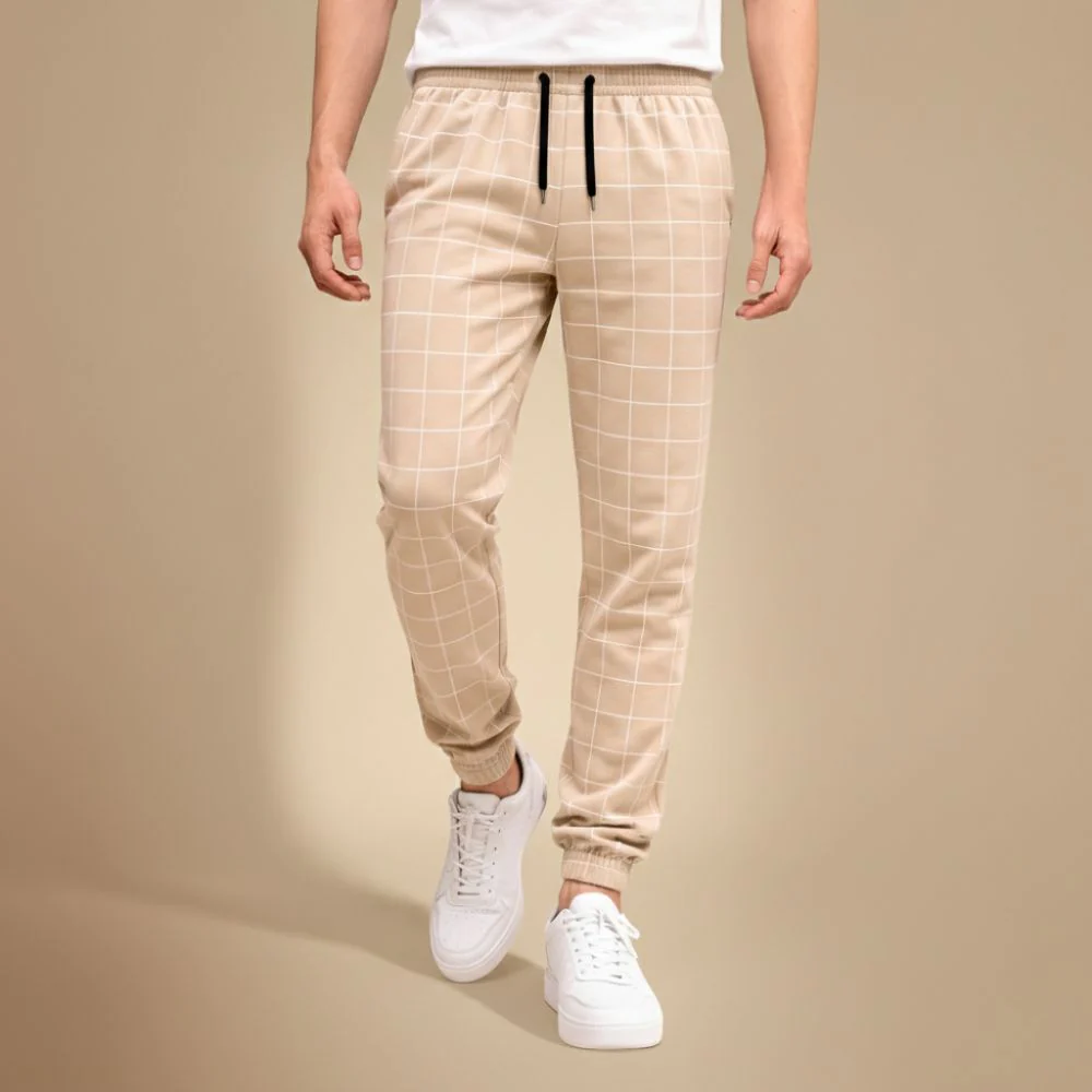 Men’s casual slim fit checkered sweatpants Fashion Grand