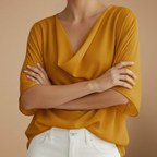 Women's loose fit blouse with mid sleeves and elegant neckline Fashion Grand