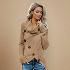 Ladies Knit Sweater Cowl Neck Button Detail Fashion Grand