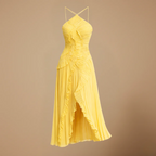 Women’s elegant flowy dress with ruffles and halter neck Fashion Grand