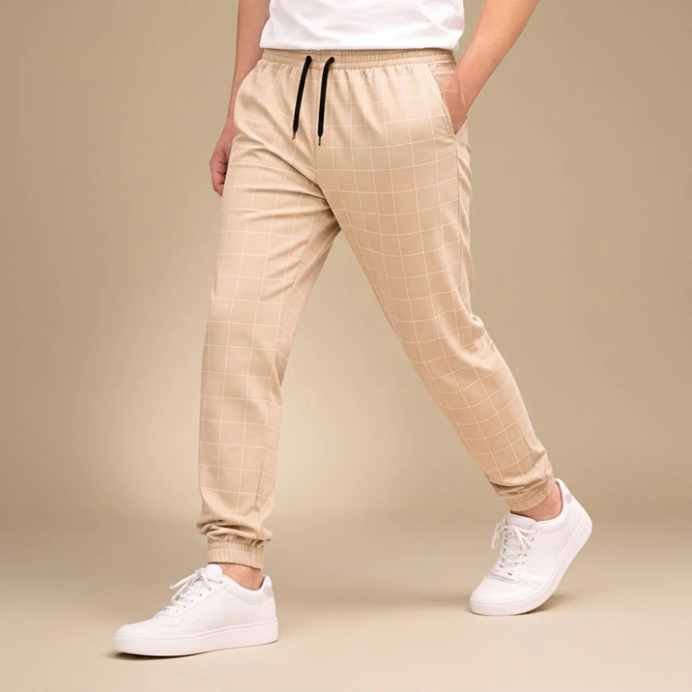 Men’s casual slim fit checkered sweatpants Fashion Grand
