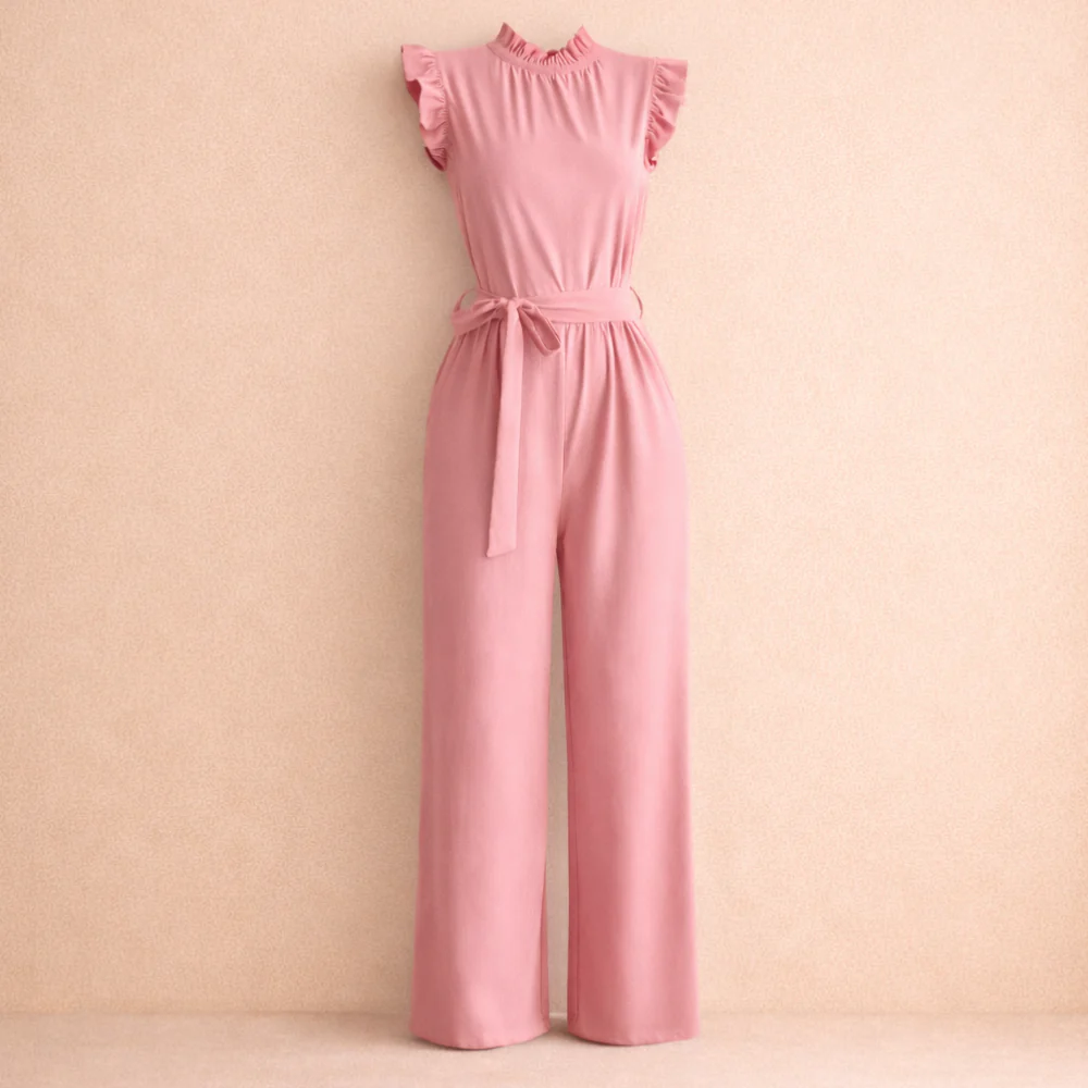 Women’s elegant sleeveless jumpsuit with waist belt Fashion Grand