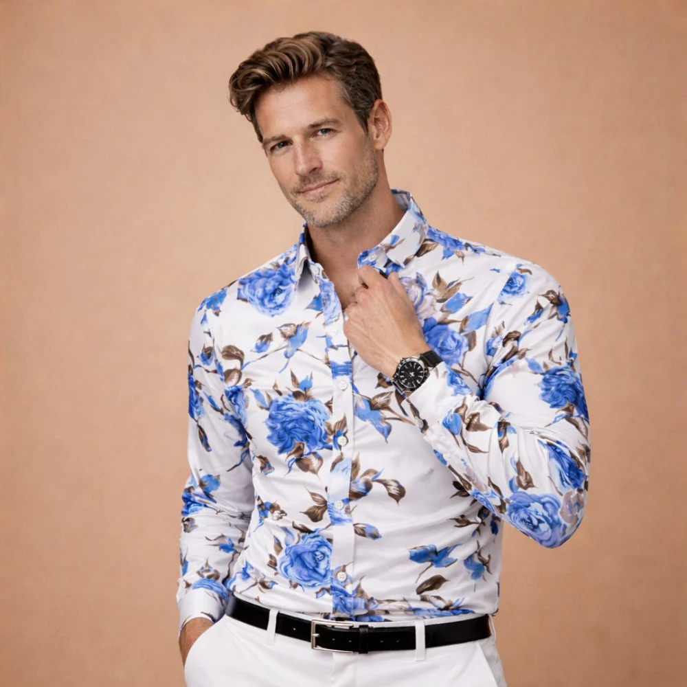 Men's shirt with floral print – long sleeves for a modern casual style Fashion Grand