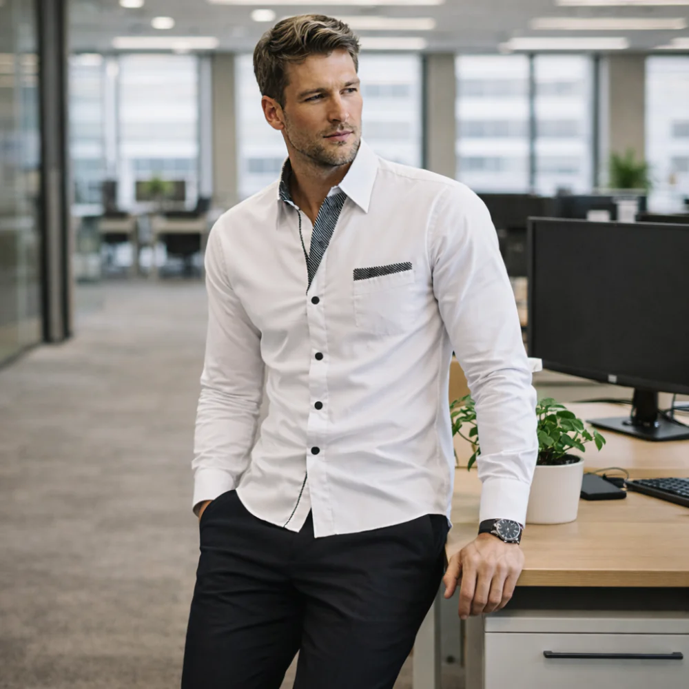 Men’s slim fit long sleeve shirt for casual wear and refined style Fashion Grand