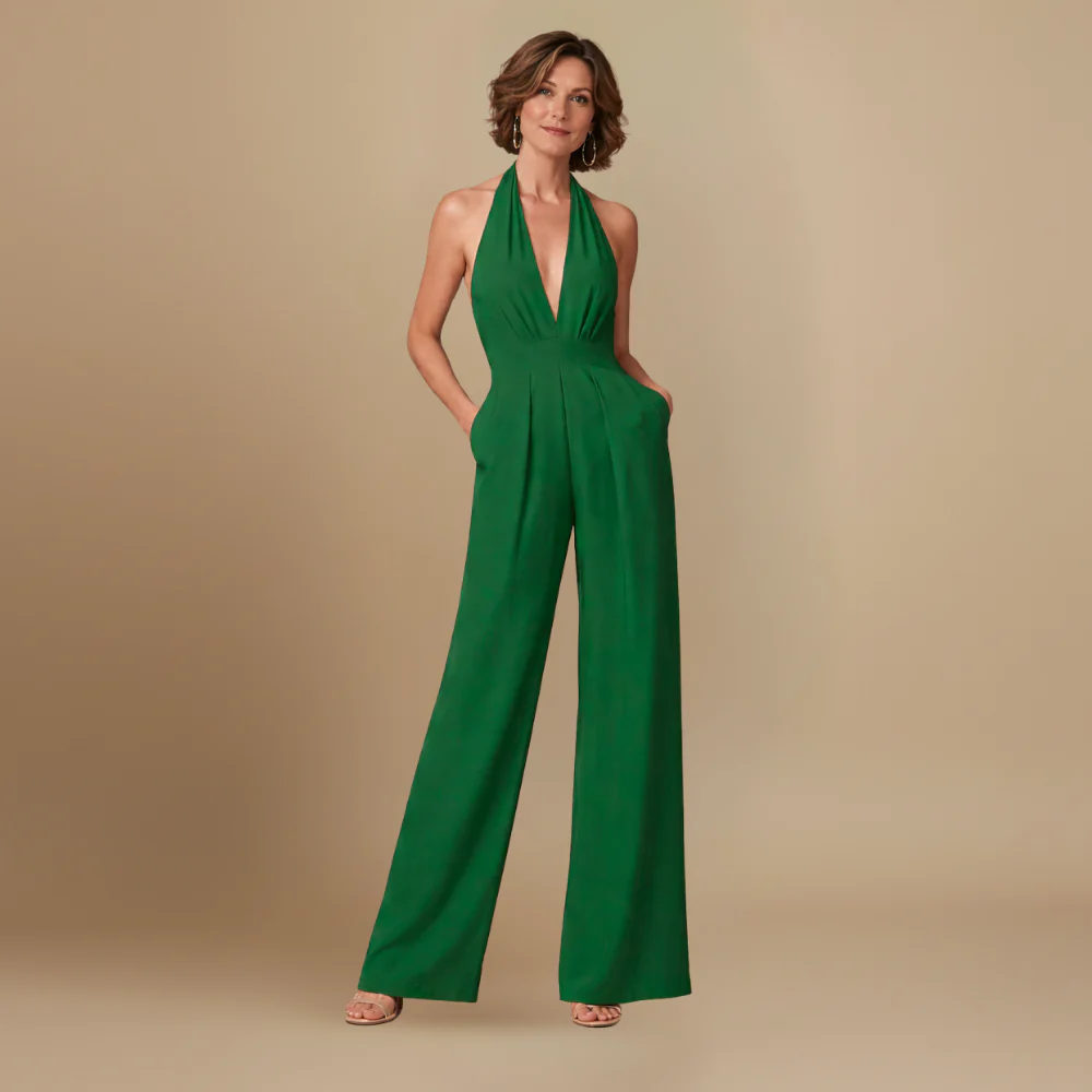 Women’s casual wide-leg jumpsuit with halter back Fashion Grand