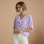Women's loose fit blouse with mid sleeves and elegant neckline Fashion Grand