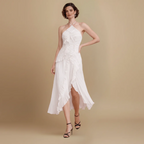 Women’s elegant flowy dress with ruffles and halter neck Fashion Grand