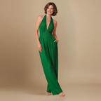 Women’s casual wide-leg jumpsuit with halter back Fashion Grand