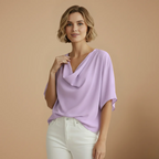 Women's loose fit blouse with mid sleeves and elegant neckline Fashion Grand