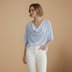 Women's loose fit blouse with mid sleeves and elegant neckline Fashion Grand