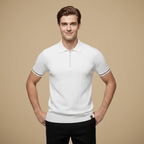 Men's quarter zip-up slim fit solid polo shirt